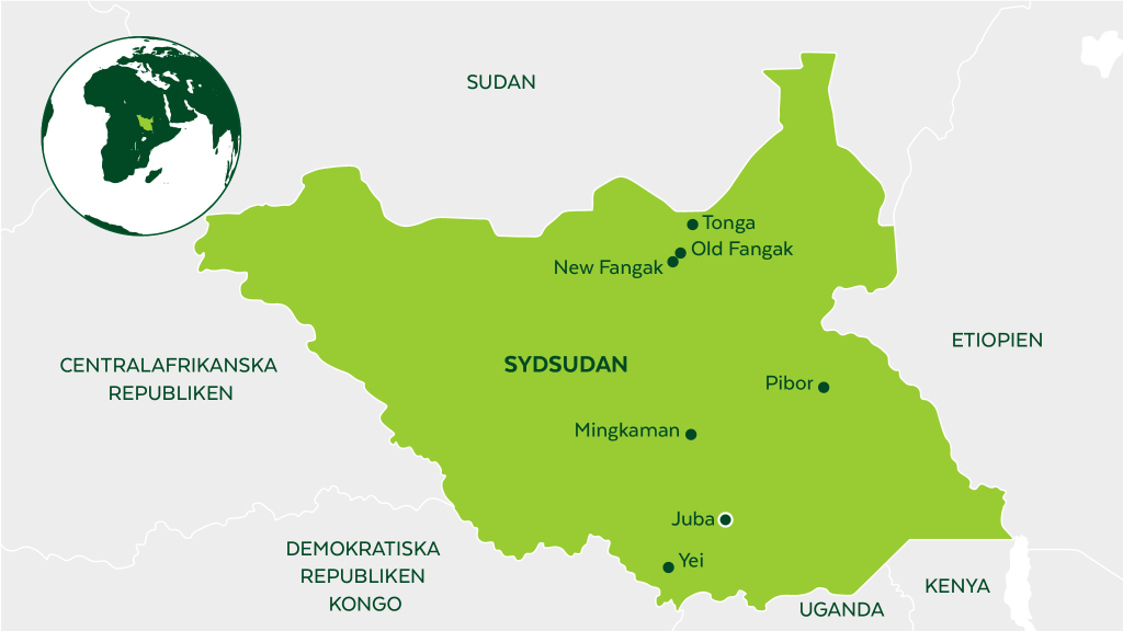 Karta över Sydsudan.