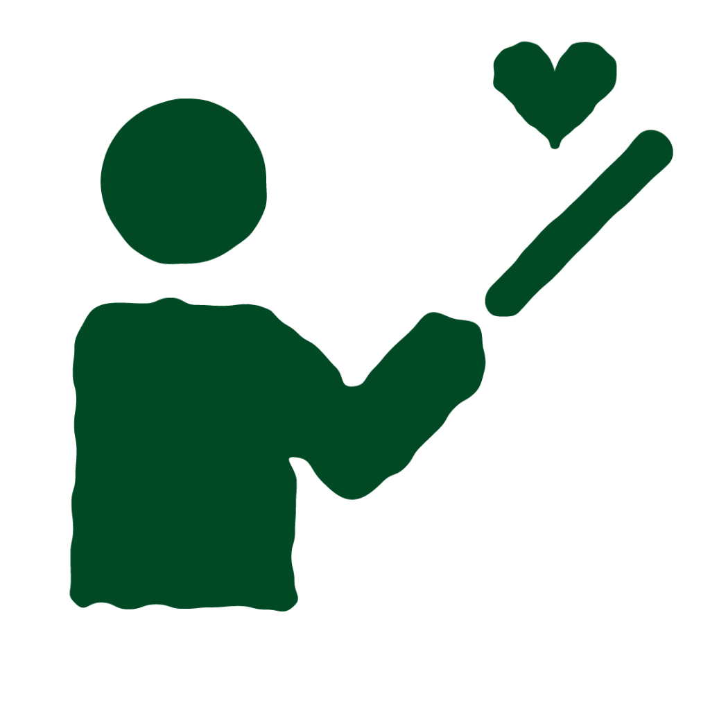 An illustration of a person holding a stick - a heart floats above. 