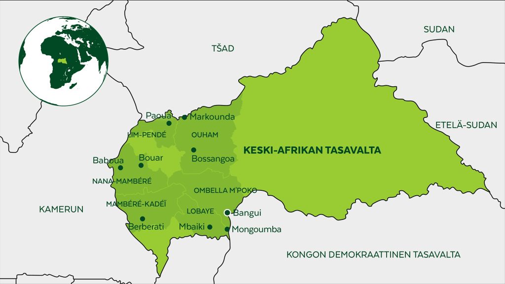 Keski-Afrikan tasavallan kartta.